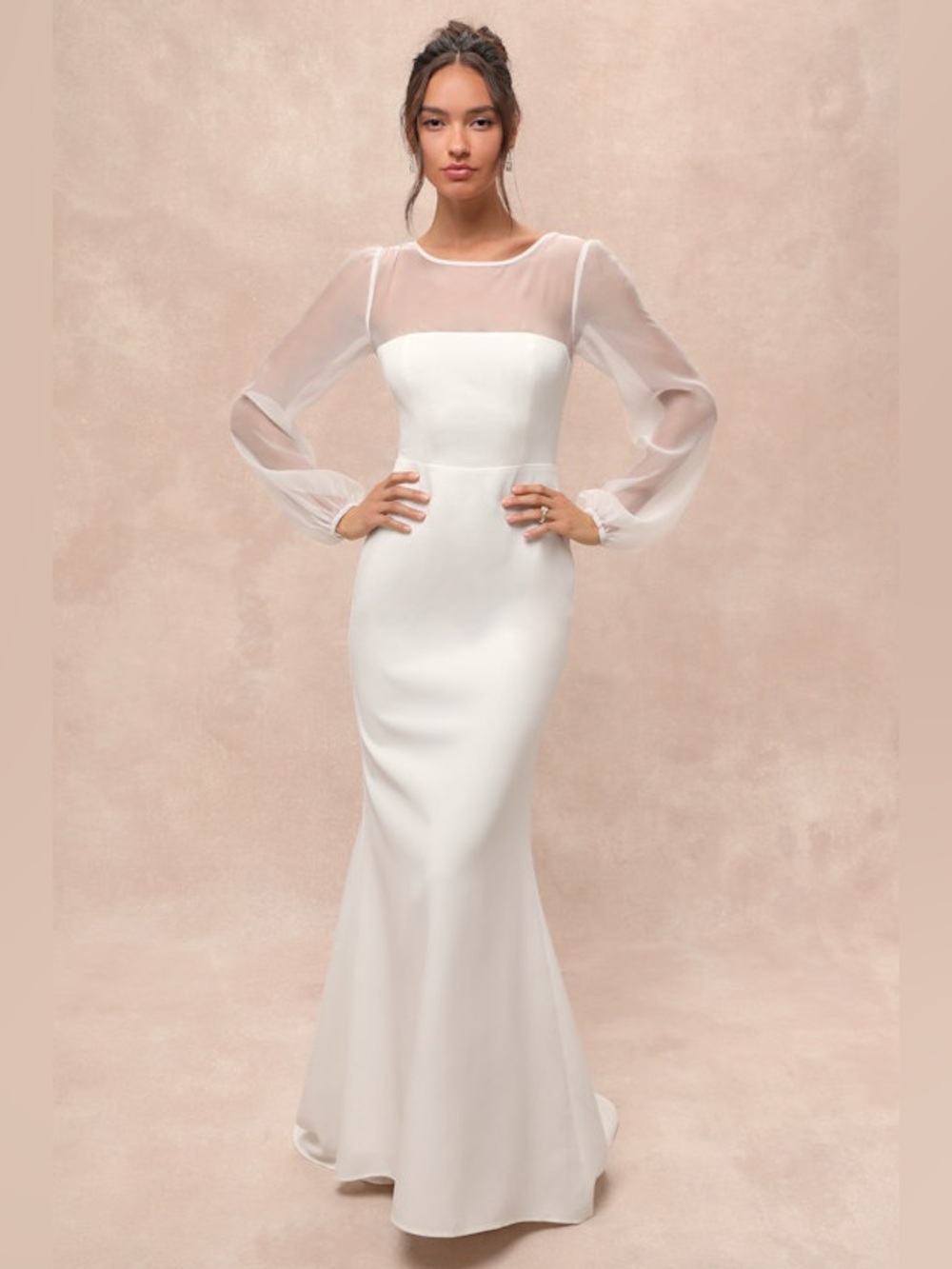 NWT Lulus Size L Immaculate Romance Sheer White Organza Long Sleeve Maxi Dress
